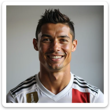 realistic portrait of Cristiano Ronaldo, photorealistic style, smiling, neutral background sticker