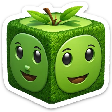 3D Apple style emoticons for Minecraft grass blocks, cube shaped with grass at the top and a plot below sticker