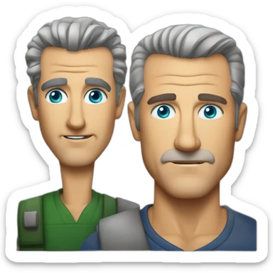 Mel gibson with blue eyes with finge a short blond straight square cut with  woman with green eyes sticker
