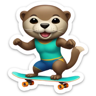 An otter wearing a luchador mask riding a skateboard sticker