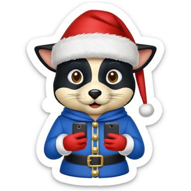 Zorro animal  con gorro de navida y ropa azul para una de repuesto de celular  sticker