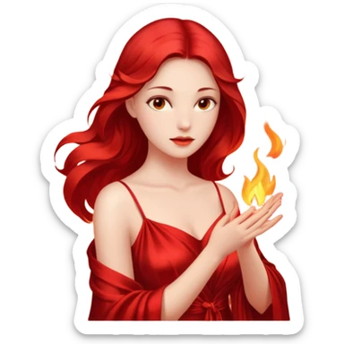 Woman slowly letting red silk fall from her shoulders, firelight flicker sticker