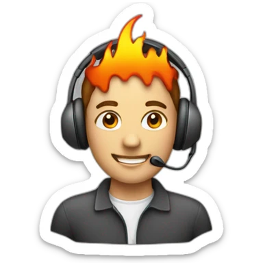 customer service with headset on fire sticker