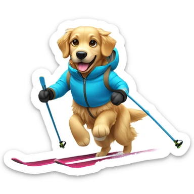 Skiing golden retriever sticker