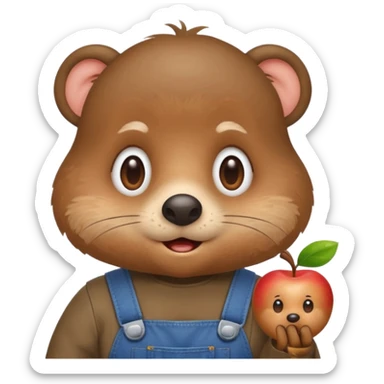 mole wearing overalls, surprised, apple emoji style sticker
