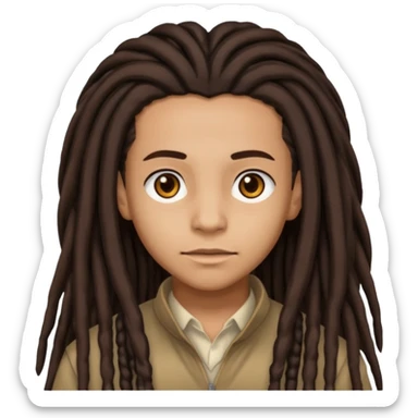 Lightskin with brown eyes and dark brown long dreads with a lining sticker