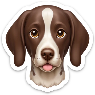 portrait of Cinematic Cute German Pointer Portrait Emoji, Playful and charming, soft brown and white tones, Simplified yet expressive features, highly detailed, glowing with a warm, friendly glow, high shine, joyful and loyal, stylized with a touch of whimsy, curious and alert, soft glowing outline, capturing the essence of a playful pup ready for adventure, so endearing it feels like it could jump out of the screen and wag its tail! sticker