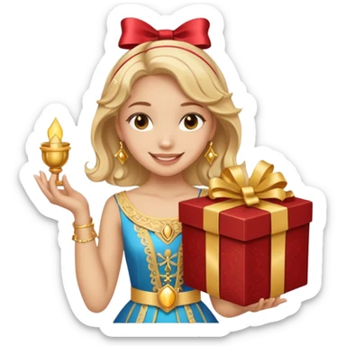 A smiling girl holding a beautiful box in her hand sticker