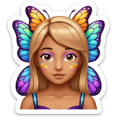 The girl is wearing a butterfly costume sticker