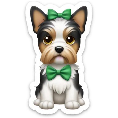 Biewer dog with green bow between ears  sticker