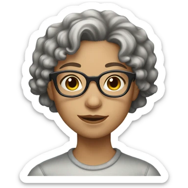 lightskin girl glasses brown eyes with short grey curly hair sticker