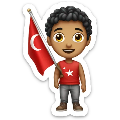 Сurly boy with a Turkish flag sticker
