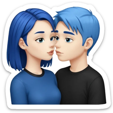 Loving dark Blue hair girl kissing blue hair boy both wearing black shirts sticker