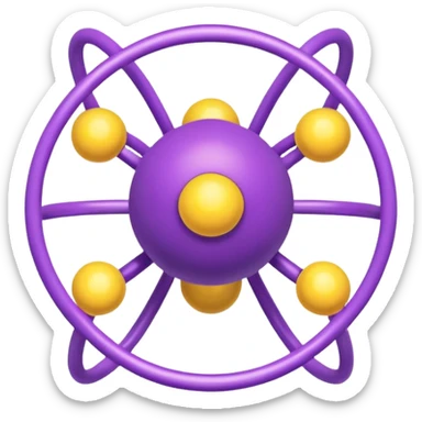 group of purple atoms linked to a central yellow nucleus, transparent background sticker