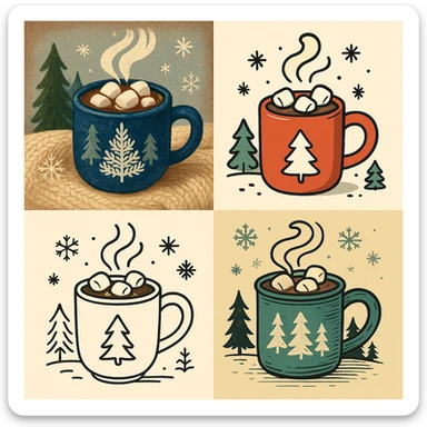 hot chocolate mug, winter theme, varied style sticker