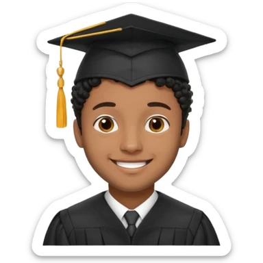 Graduated Students, Male, brown skin, black curly hair, proudly, short hair, wearing graduation cap sticker