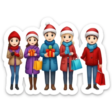 Christmas department store with festive shoppers sticker