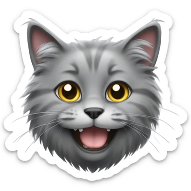 gray fluffy cat with only 1 tooth sticker