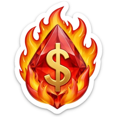 Red flaming crystal with a $ carved into the center of the crystal. sticker