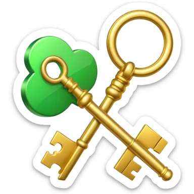 3D emoji, golden key, green check mark, professional style, white background. sticker