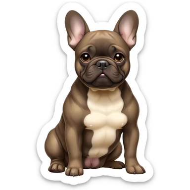 Cinematic Noble Brindle French Bulldog Portrait Emoji, Poised and regal, with a compact, muscular build and a sleek, well-groomed brindle coat accented by subtle fawn highlights, deep-set soulful dark eyes, Simplified yet sharp and sophisticated features, highly detailed, glowing with a soft, dignified glow, high shine, intelligent and determined, stylized with an air of authority, focused and attentive, soft glowing outline, capturing the essence of a watchful and confident companion, so majestic it feels as though it could strut out of the screen with effortless authority! sticker