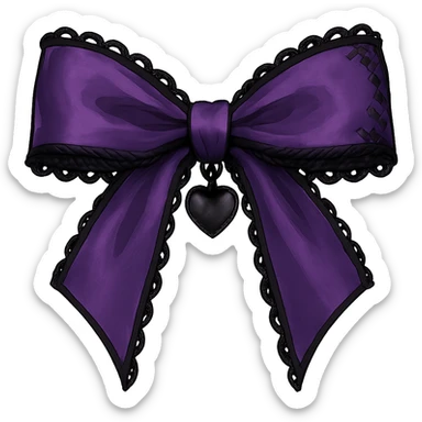 Purple gothic bow with black lace trim and heart charm, remove background sticker