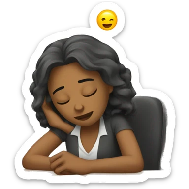 Tired woman teacher sleeping at her desk in elementary classroom sticker