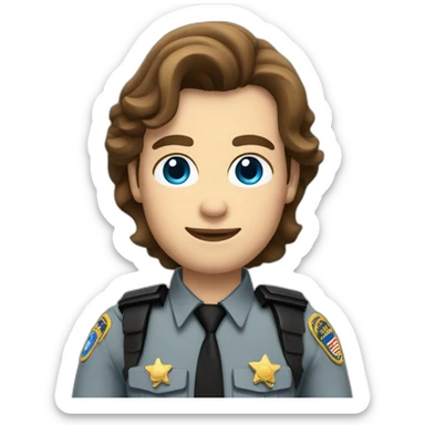 Deputy sheriff with Brown hair and blue eyes and shoulder radio sticker