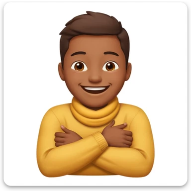 arms crossed holding neck while laughing  sticker