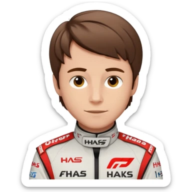 The Formula 1 Driver Oliver Bearman (brown to the front styled hair)in Haas F1 Suit sticker