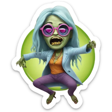  janis joplin zombie  dancing with circle glasses sticker
