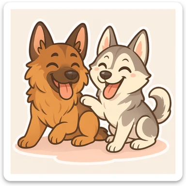 Make the two dogs playful in chibi sticker style, inspired by the reference photo. Capture the cute, exaggerated features and playful expressions typical of chibi stickers. sticker