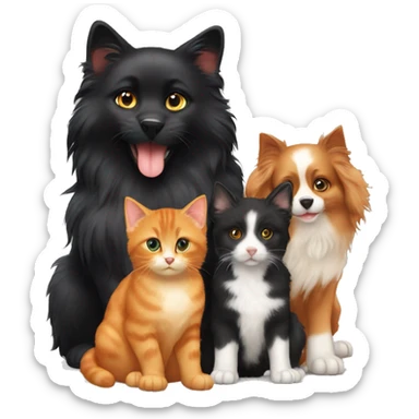 Black cat and long hair orange cat and Australian shepherd puppy sticker