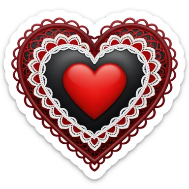 black heart with red center amd white lace sticker