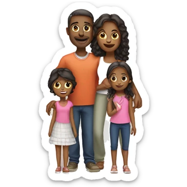 Create a family emoji with a couple and 3 daughters of 24, 6 and 3 years old sticker