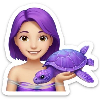 A girl with a purple Sea turtle in the ocean sticker
