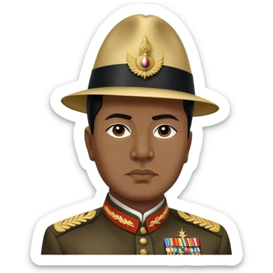 Sukarno (first president) – Cinematic Realistic Portrait of Sukarno, depicted as a charismatic, visionary leader in period attire with a determined gaze, rendered with dynamic historical textures and warm, inspiring lighting that captures his pioneering spirit and national pride. sticker