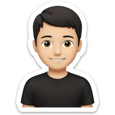 a boy wearing black t-shirt, has black short hair and no glasses, smiling brightly sticker