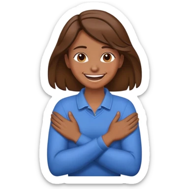 Brown hair brown skin arms crossed hands on neck laughing sticker