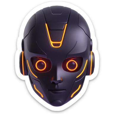 cyber 3D head of a kid, chrome finish, neon highlights, robotic features, 3D icon style sticker