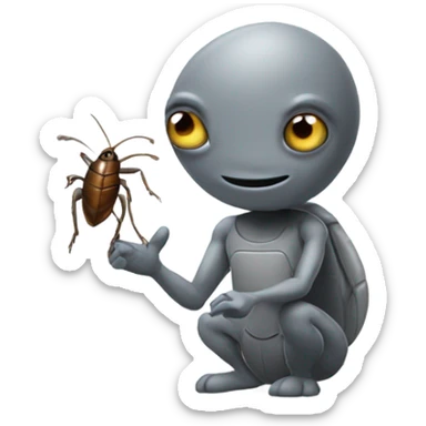 Gray alien holding a cockroach  sticker