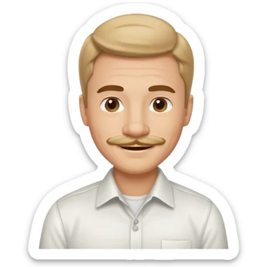 mustached man with medium hair and white shirt sticker