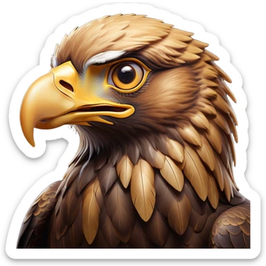 Cinematic Comical Golden Eagle Portrait Emoji, Head tilted dramatically with an exaggeratedly shocked expression, featuring a striking, broad-beaked form with wide, comically expressive eyes full of playful disbelief and richly textured golden feathers, Simplified yet hilariously expressive features, highly detailed, glowing with a slightly sassy amber glow, high shine, dramatic yet playful, stylized with an air of cheeky aerial mischief, soft glowing outline, capturing the essence of a meme-worthy golden eagle that looks ready to side-eye its way into viral fame! sticker