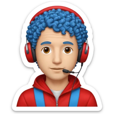 blue curly haired man with headphone and red costumes  sticker