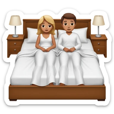 2 people making love in bed under sheets with clothes on the floor sticker