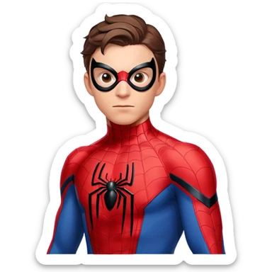 Tom Holland as Spider-Man with mask half off sticker