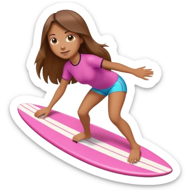 Girl with long brown hair surfing at pink short board  sticker