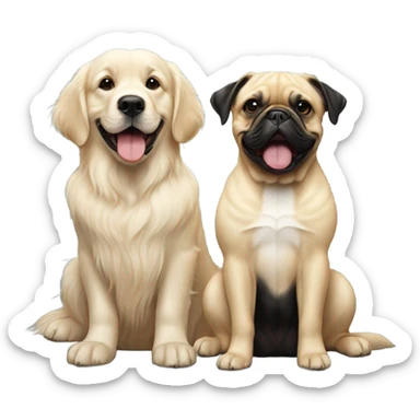 English cream golden retriever and a black frenchie as best friends sticker