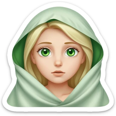 girl under covers looking up with green eyes sticker