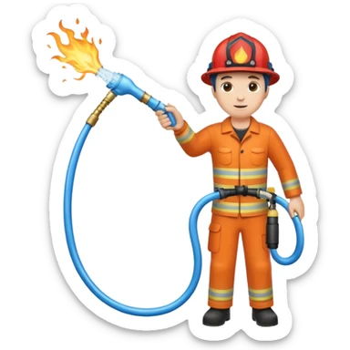 A hand holding a water hose and extinguishing the fire sticker